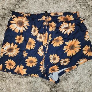 Floral Women's Shorts - Navy and Orange